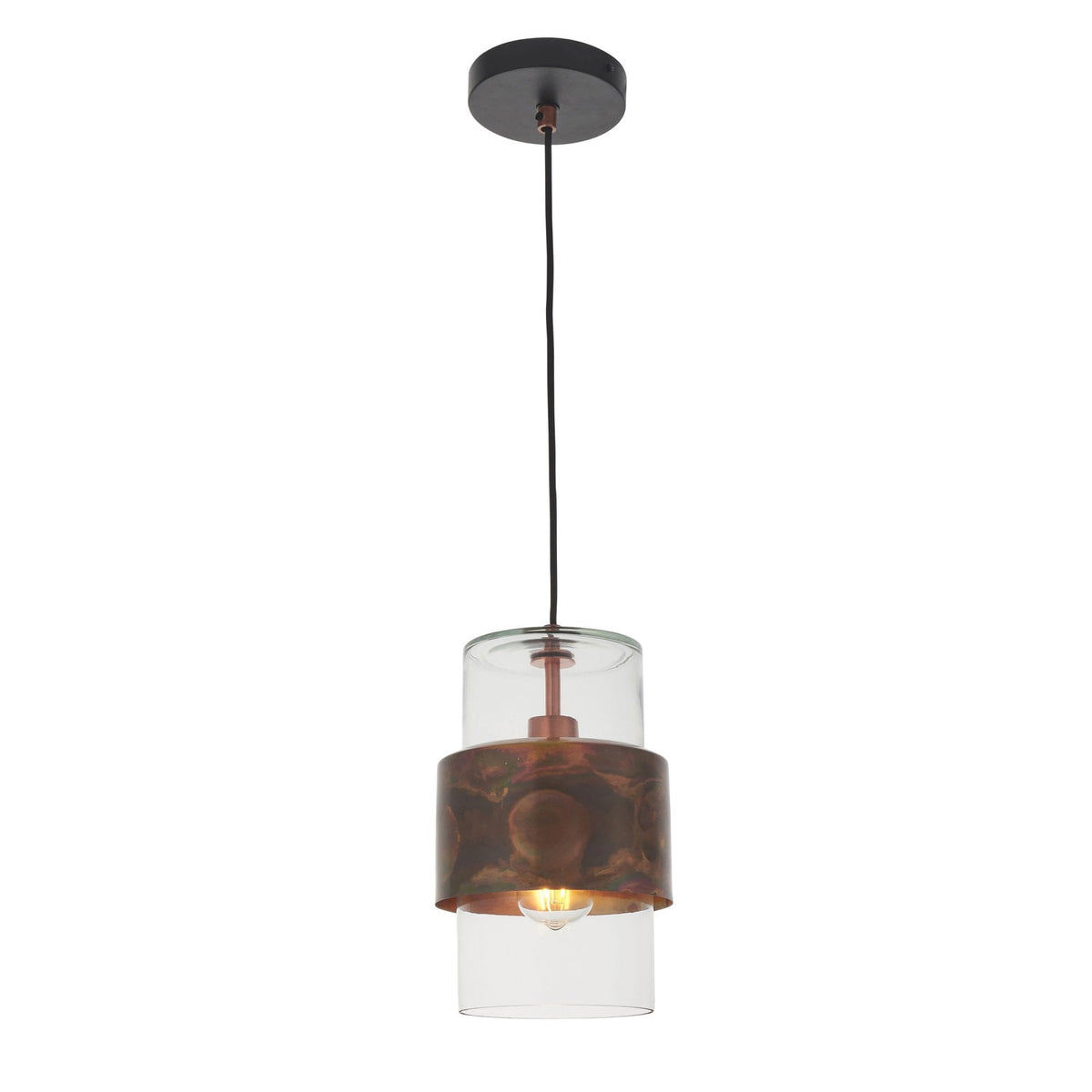Chiswell Pendant in Copper Patina & Clear Glass