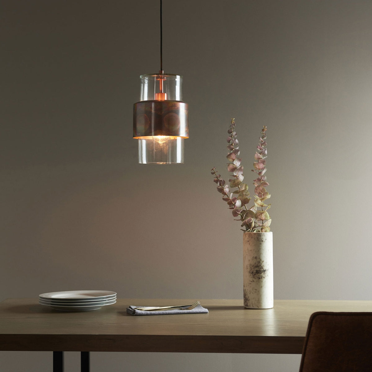 Chiswell Pendant in Copper Patina & Clear Glass