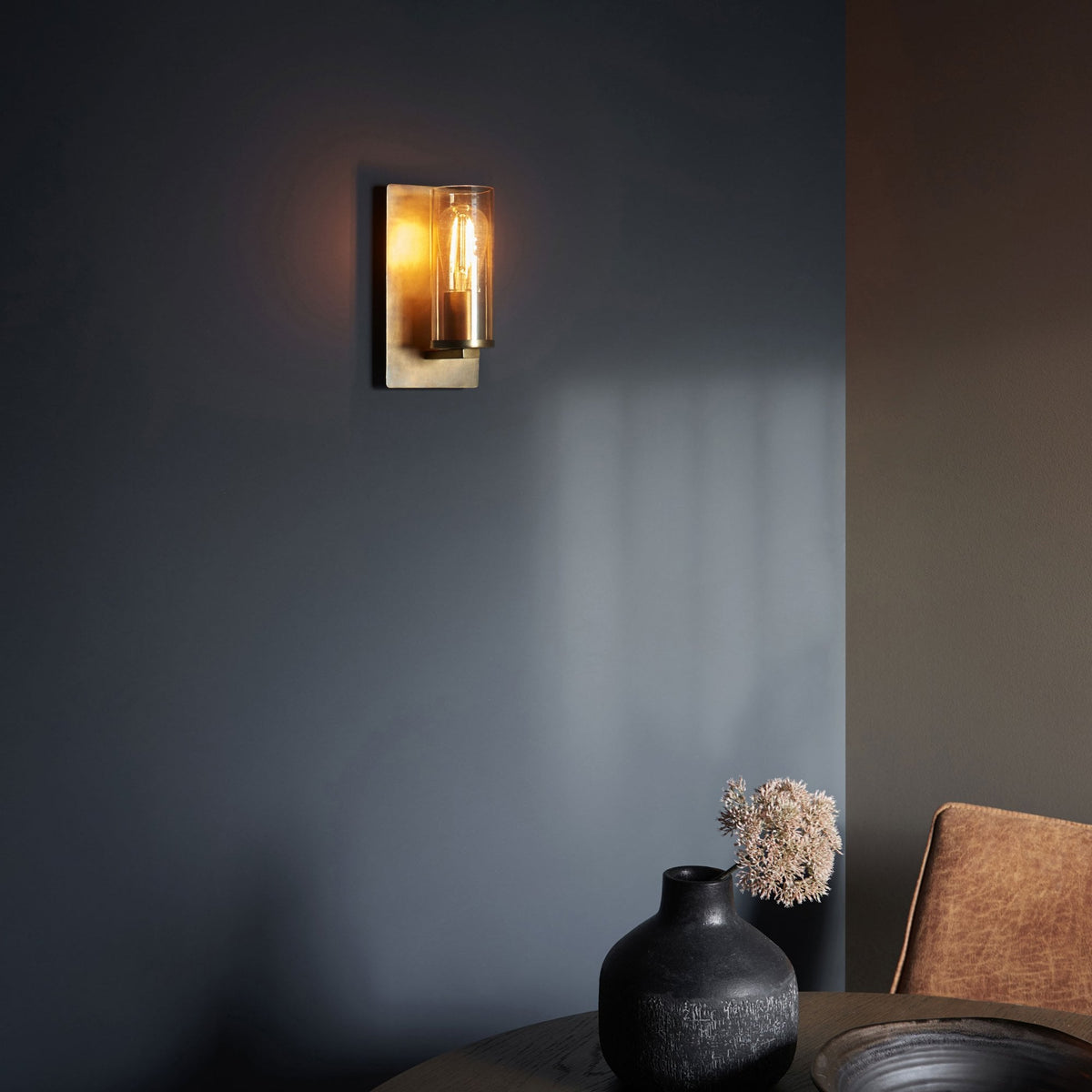 Chiswell Wall Light in Brass Patina & Champagne Lustre Glass