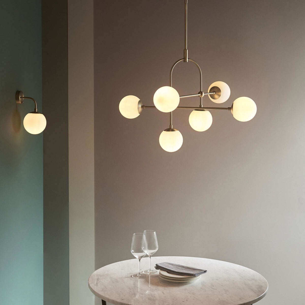 Overcombe Six Light Pendant in Matt Antique Brass