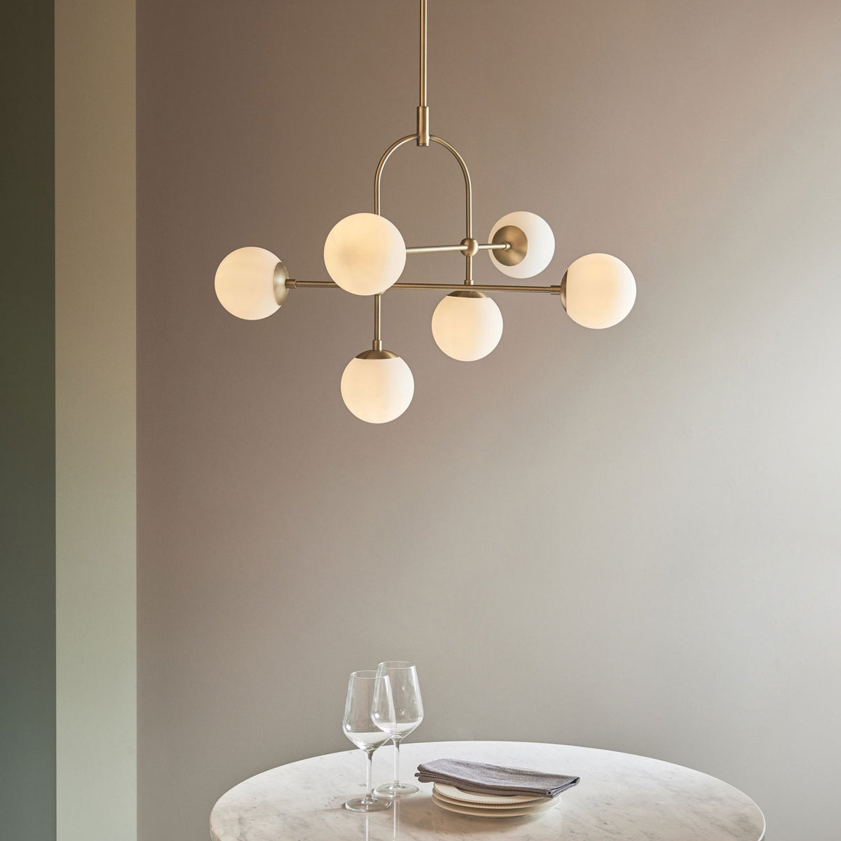 Overcombe Six Light Pendant in Matt Antique Brass
