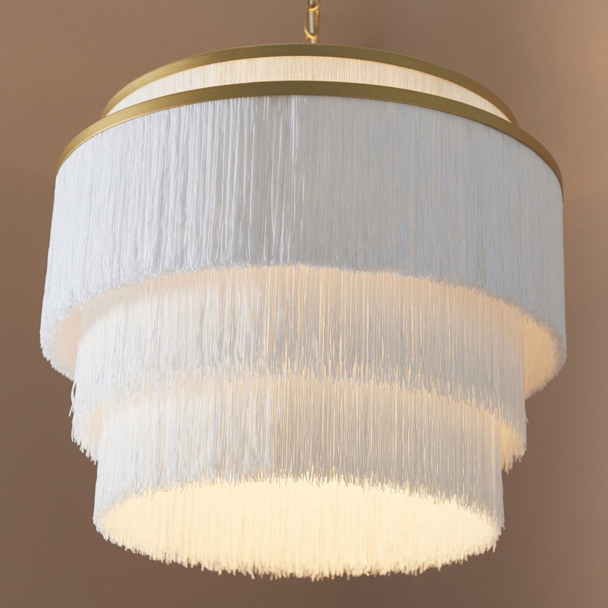 Tuckton 3 Light Pendant in Matt Gold & White Tassels