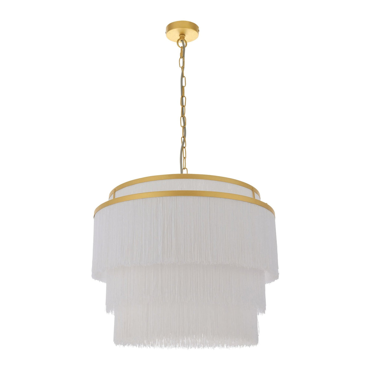 Tuckton 3 Light Pendant in Matt Gold & White Tassels