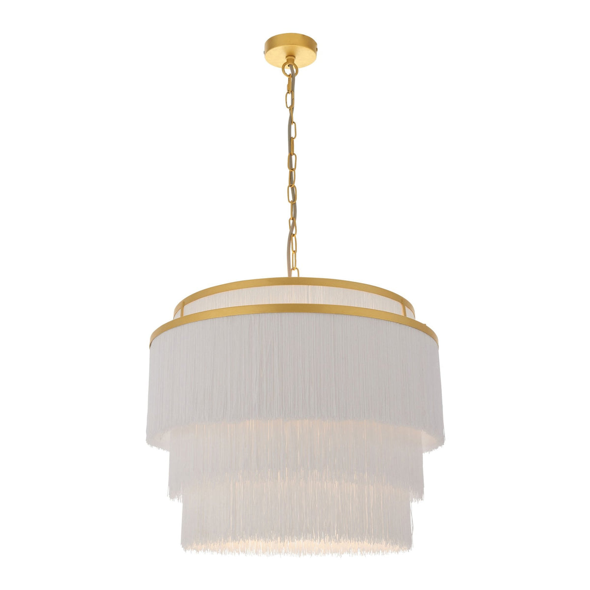 Tuckton 3 Light Pendant in Matt Gold & White Tassels