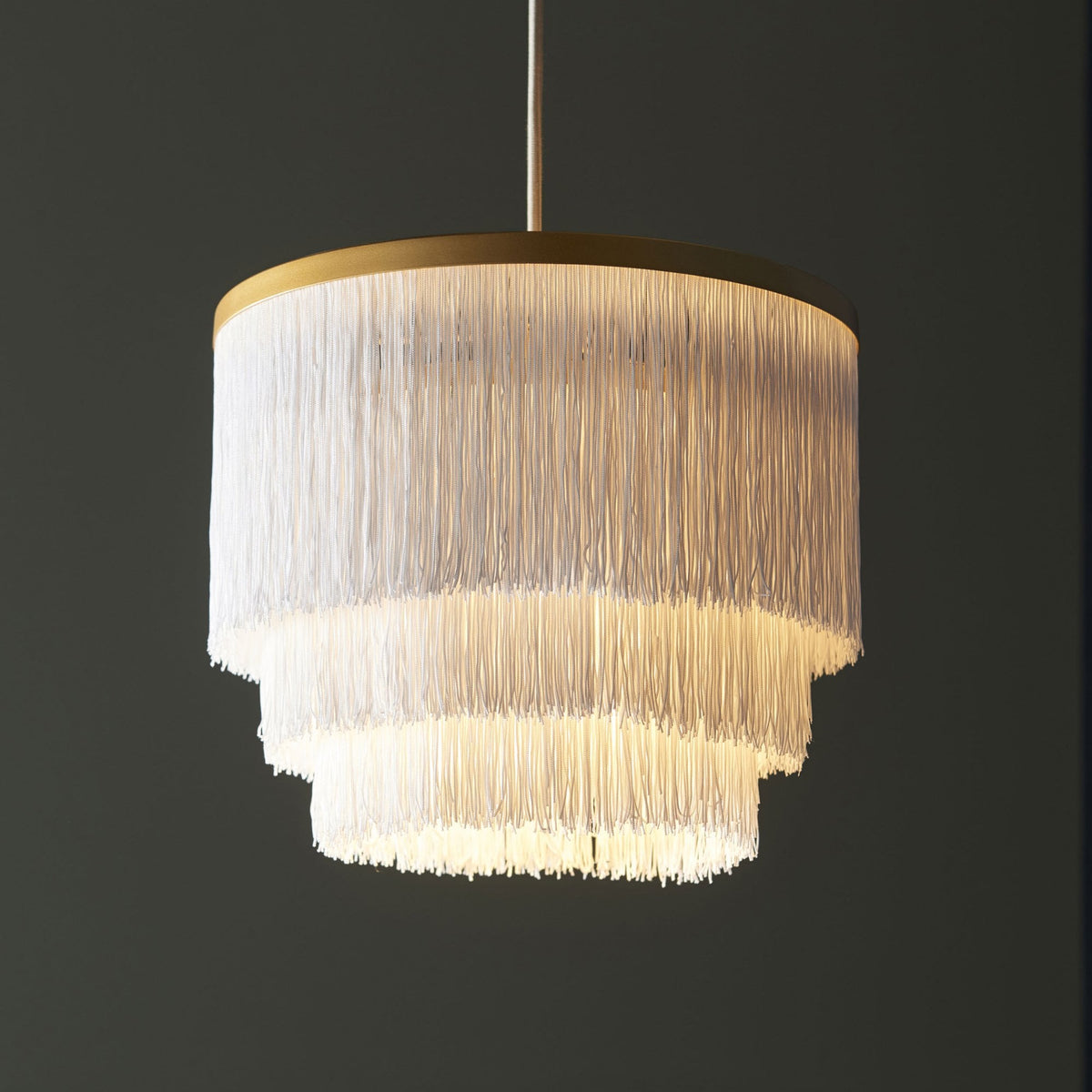 Tuckton Pendant Light in Matt Gold & White Tassels