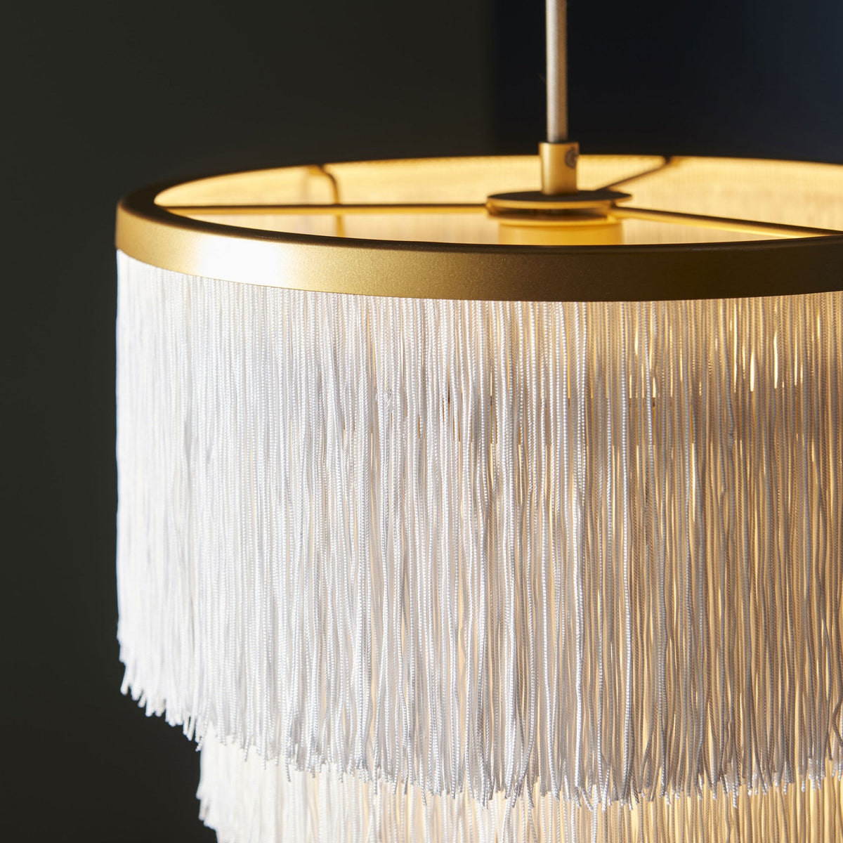 Tuckton Pendant Light in Matt Gold & White Tassels