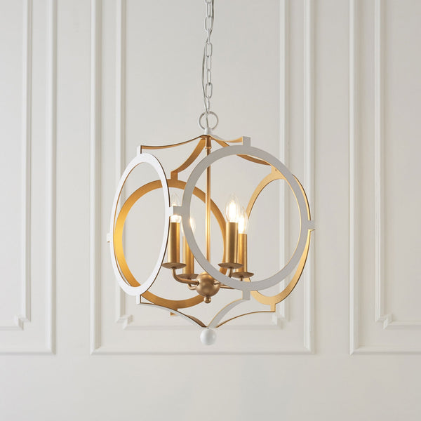 Sherborne 4 Light Pendant in Matt White & Gold Paint