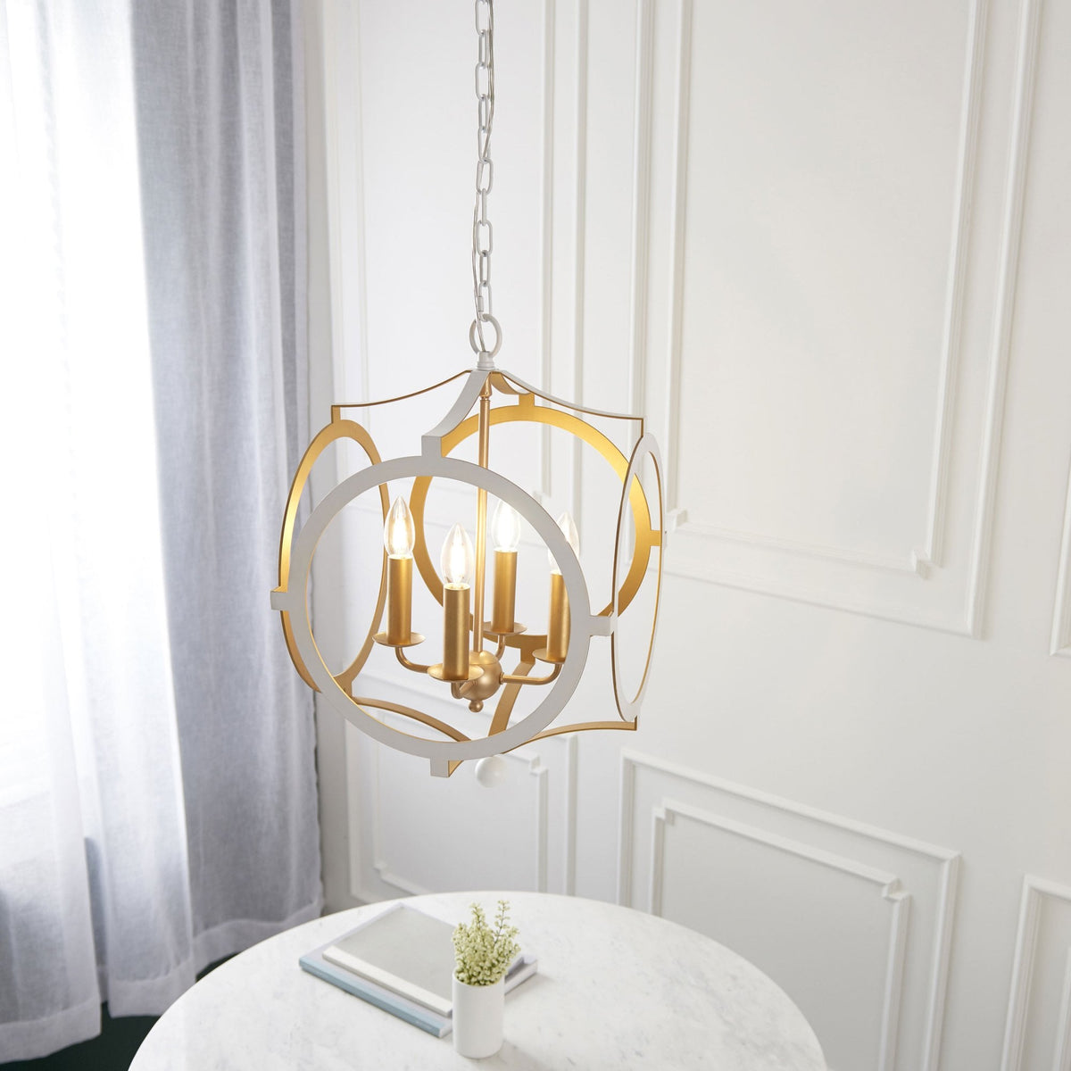 Sherborne 4 Light Pendant in Matt White & Gold Paint