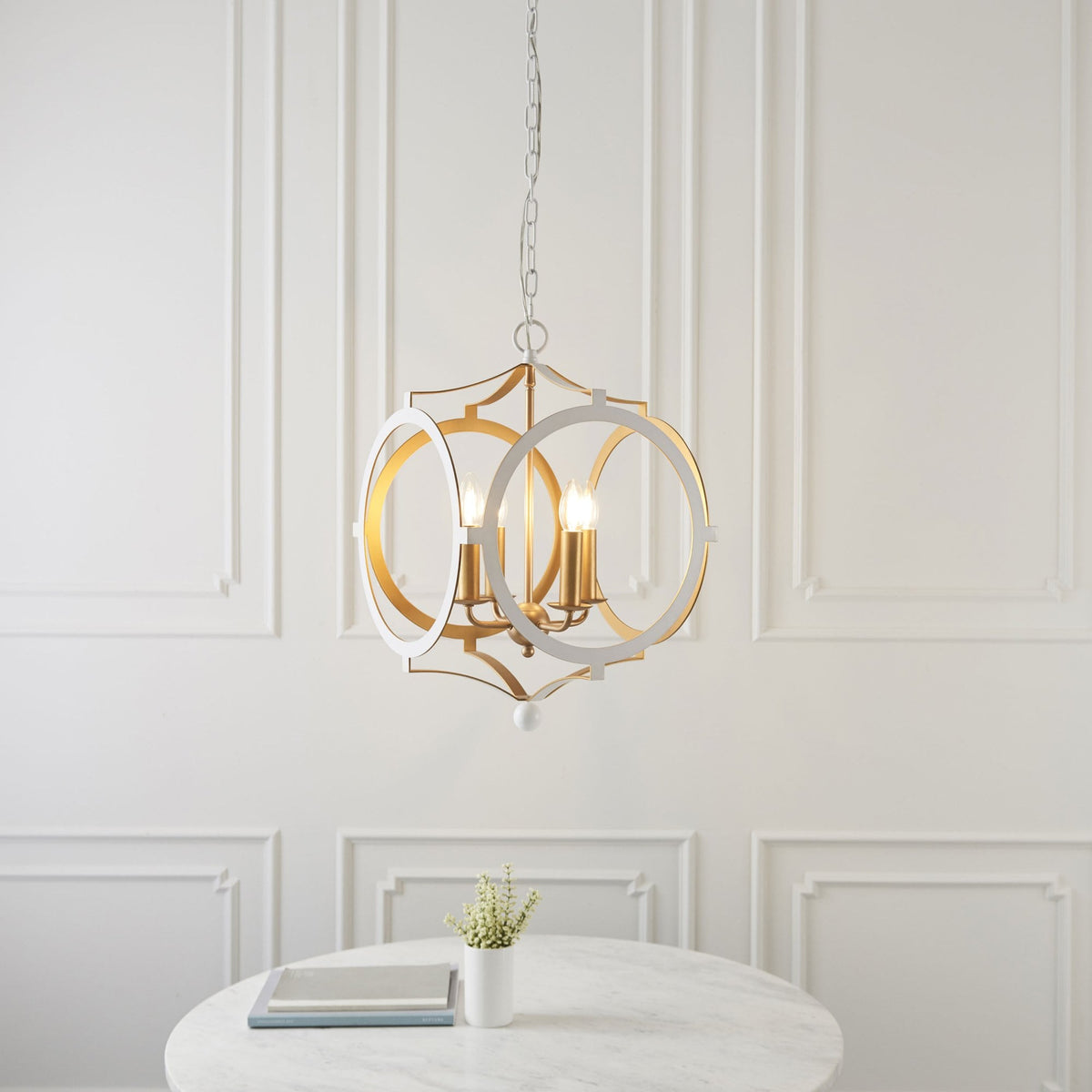 Sherborne 4 Light Pendant in Matt White & Gold Paint