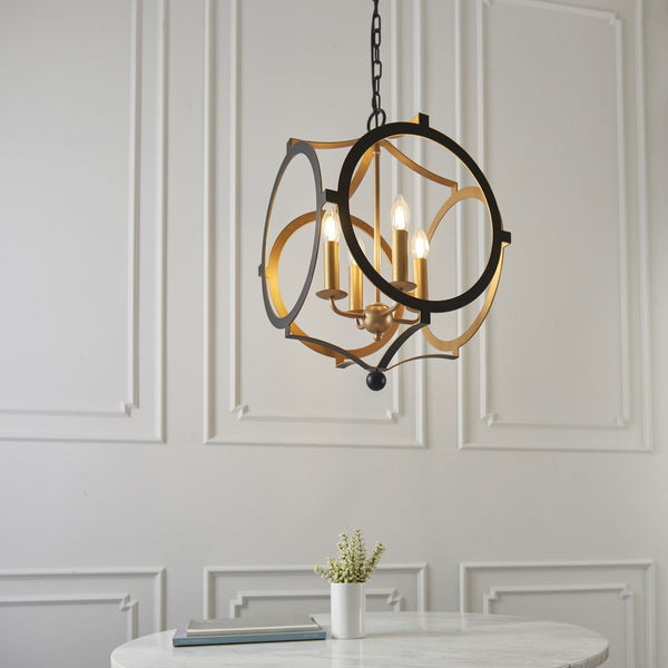 Sherborne 4 Light Pendant in Matt Black & Gold Paint