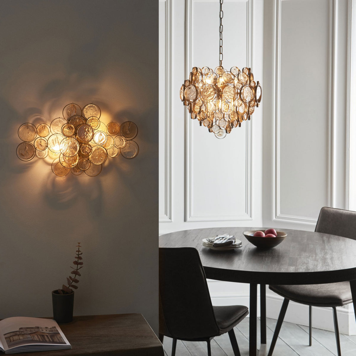 Osmington Wall Light in Antique Gold with Clear & Amber Glass