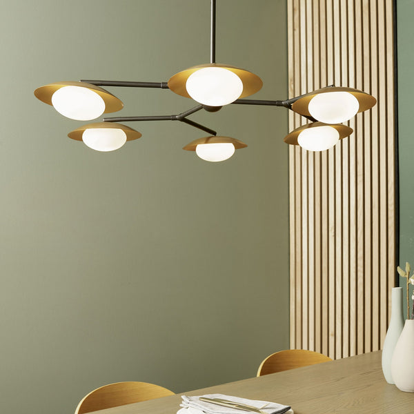 Alderney 6 Light Pendant in Gold & Dark Bronze