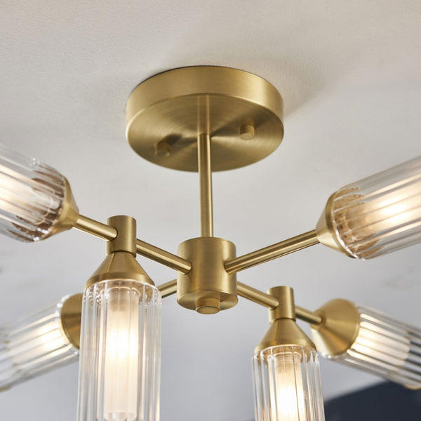 Gillingham 6 Light Semi Flush in Satin Brass