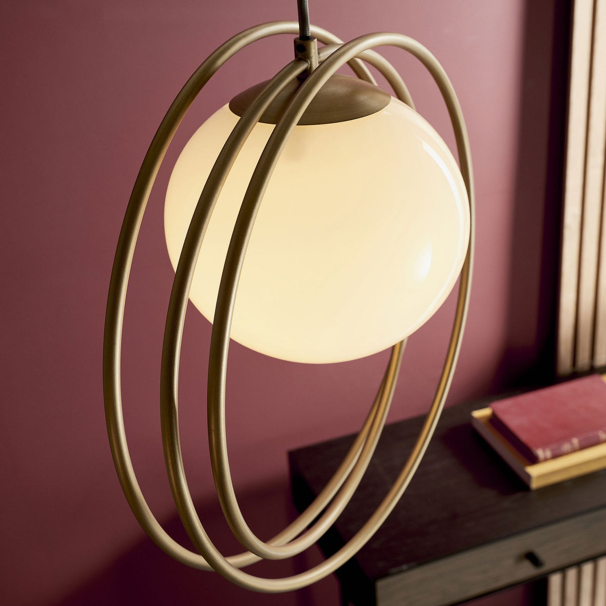 Knowlton Pendant in Brushed Gold with Gloss Opal Shade