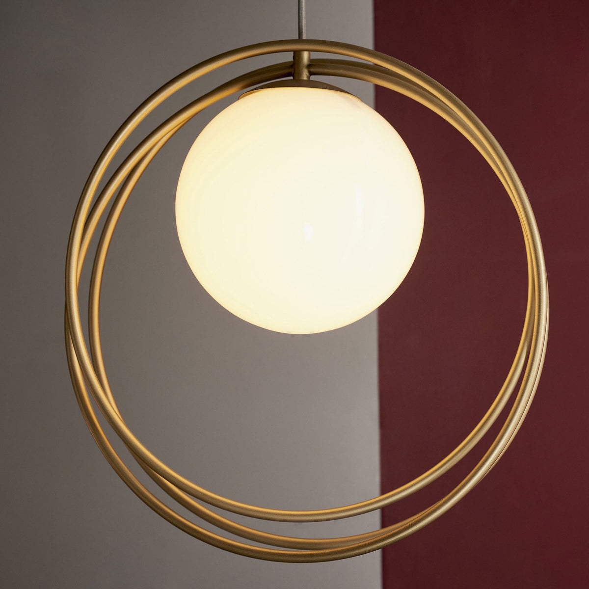 Knowlton Pendant in Brushed Gold with Gloss Opal Shade