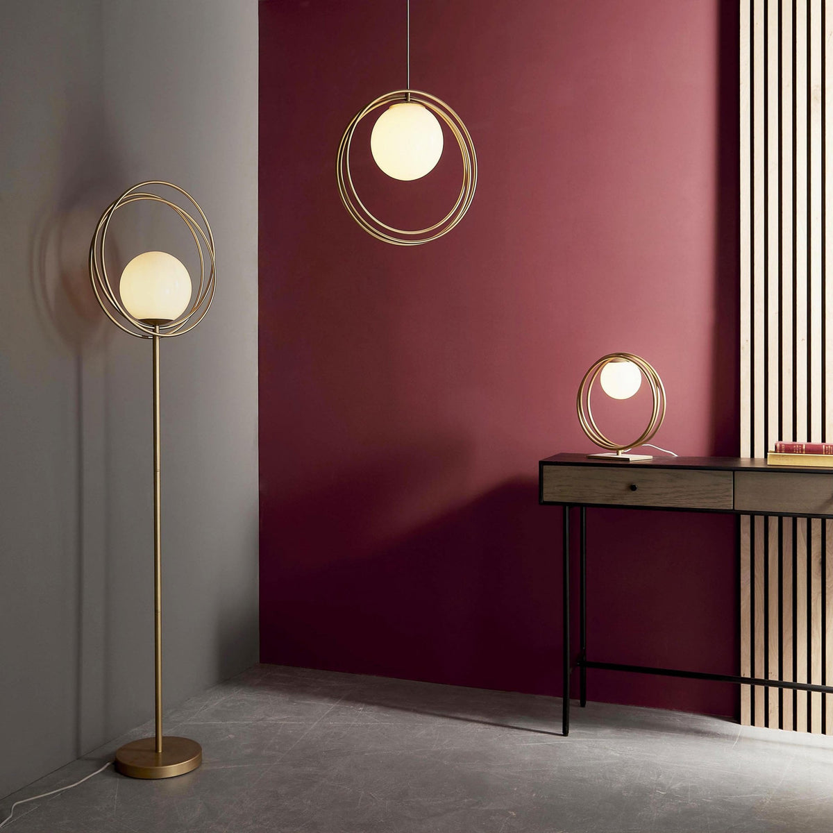 Emilio Floor Lamp in Brushed Gold with Gloss Opal Shade