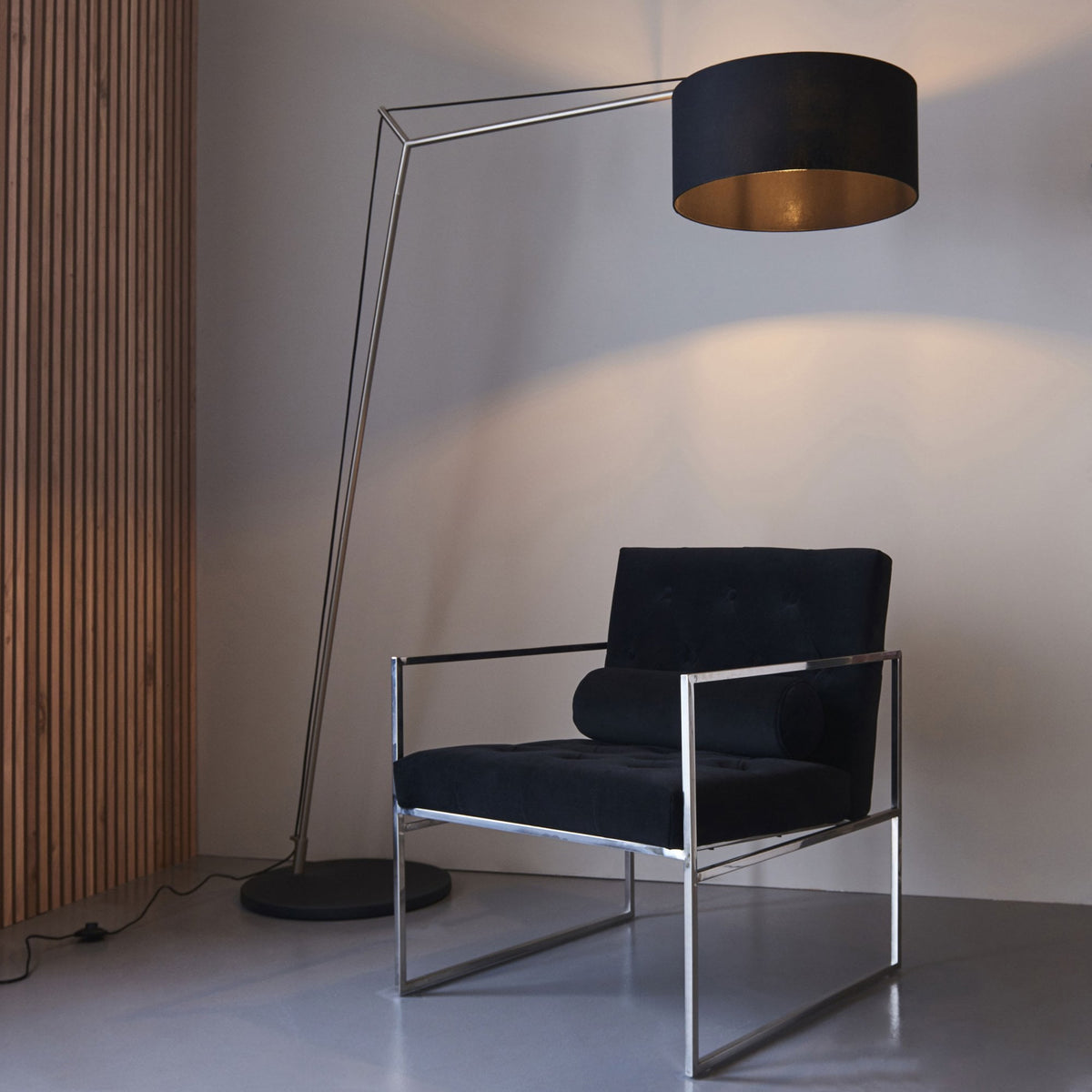 Milan XL Floor Lamp in Matt Nickel & Black Shade
