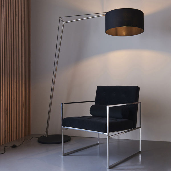 Milan XL Floor Lamp in Matt Nickel & Black Shade