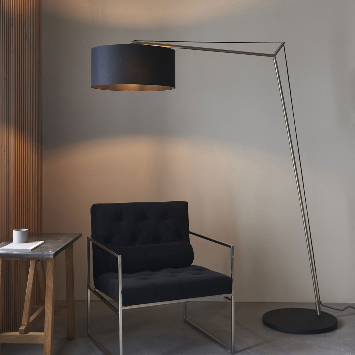 Milan XL Floor Lamp in Matt Nickel & Black Shade