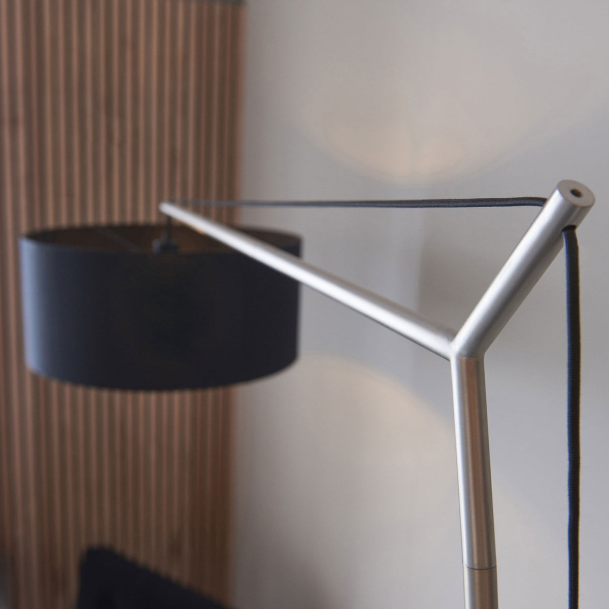 Milan XL Floor Lamp in Matt Nickel & Black Shade
