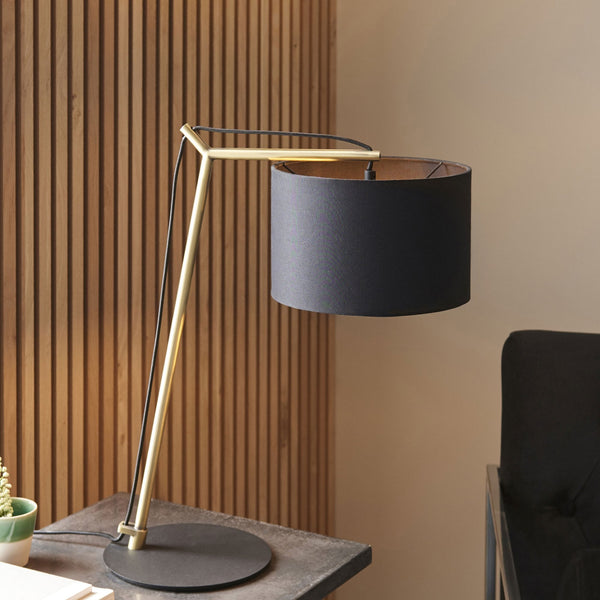 Milan Table Lamp in Matt Brass & Black Shade