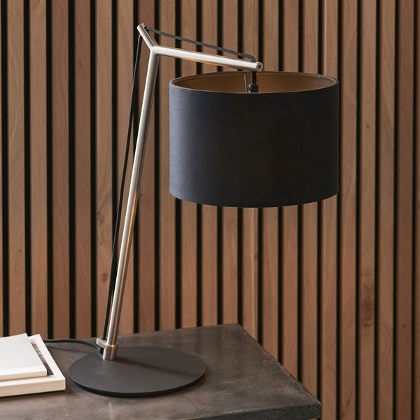 Milan Table Lamp in Matt Nickel & Black Shade