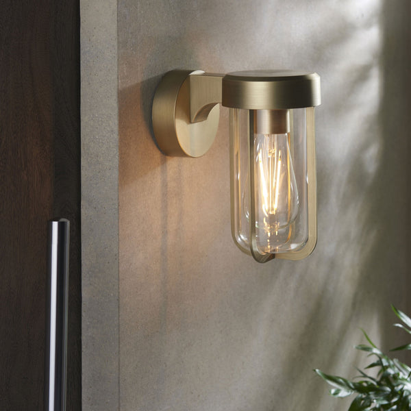 Lillington IP44 E27 Wall Light in Brushed Gold