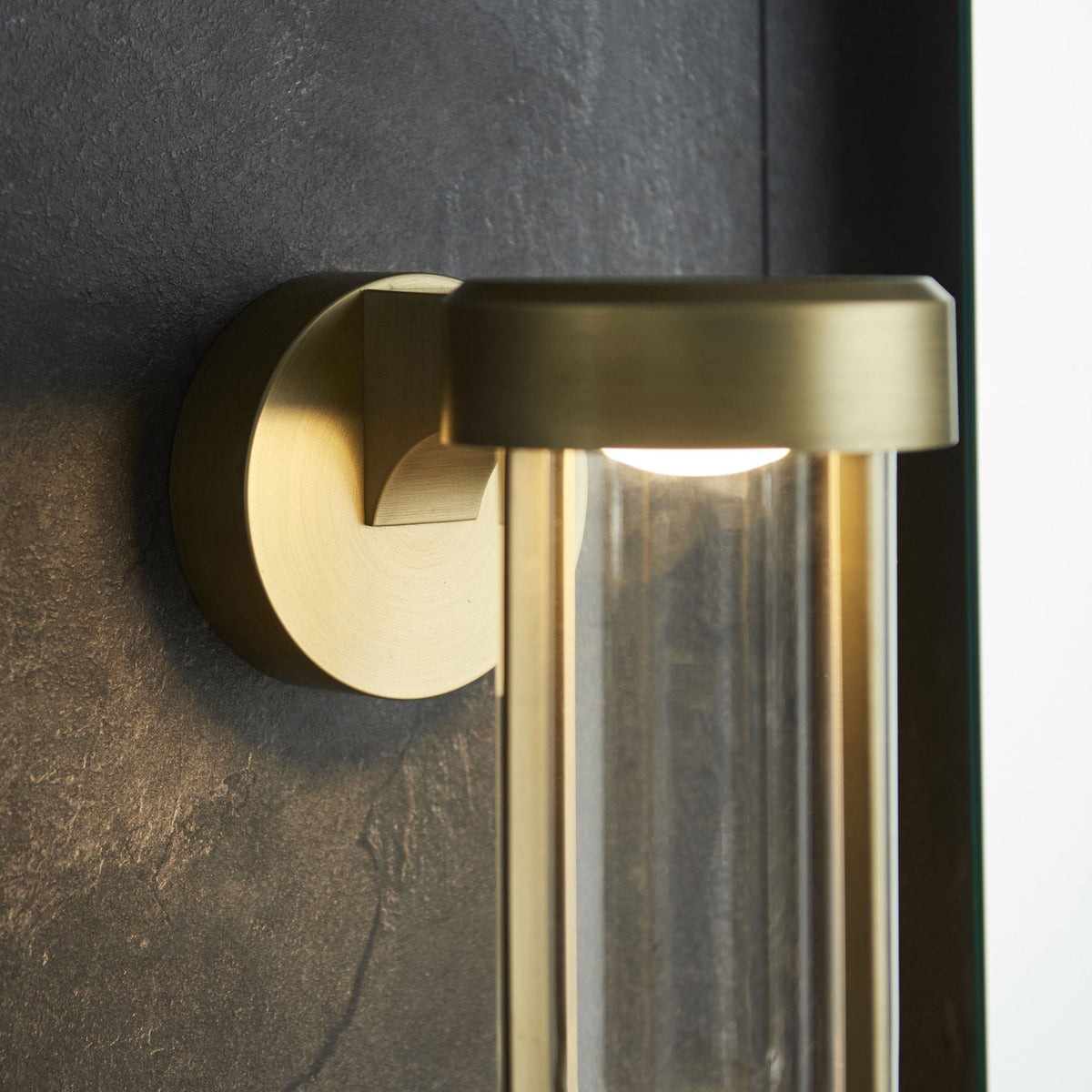 Lillington IP44 LED Wall Light in Brushed Gold & Clear Glass