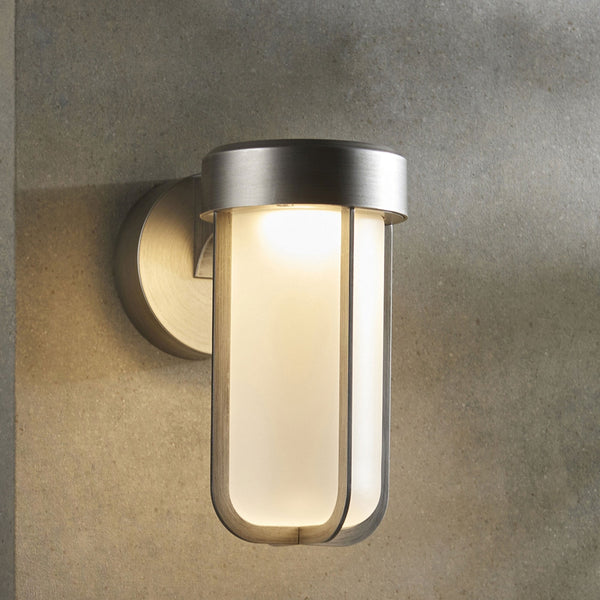 Lillington IP44 LED Wall Light in Brushed Silver & Frosted Glass