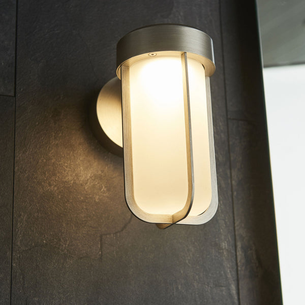Lillington IP44 LED Wall Light in Brushed Silver & Frosted Glass