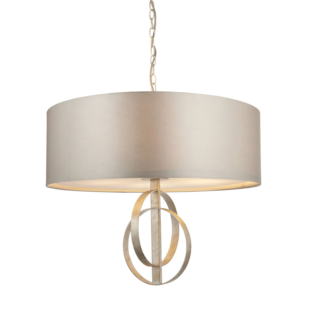 Netherbury 5 Light Pendant in Antique Silver & Mink Shade