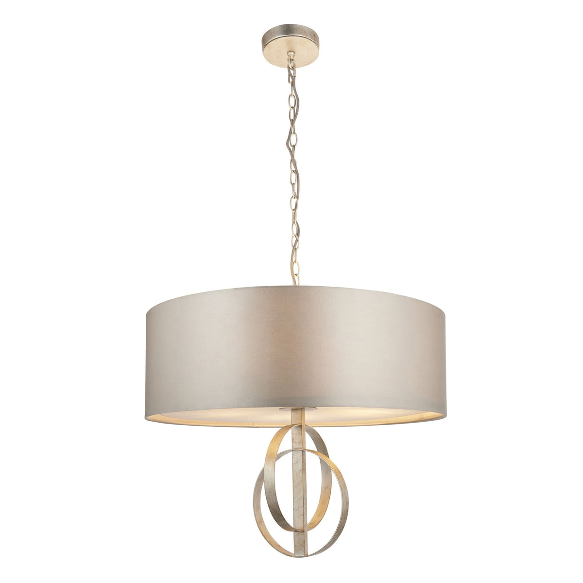 Netherbury 5 Light Pendant in Antique Silver & Mink Shade