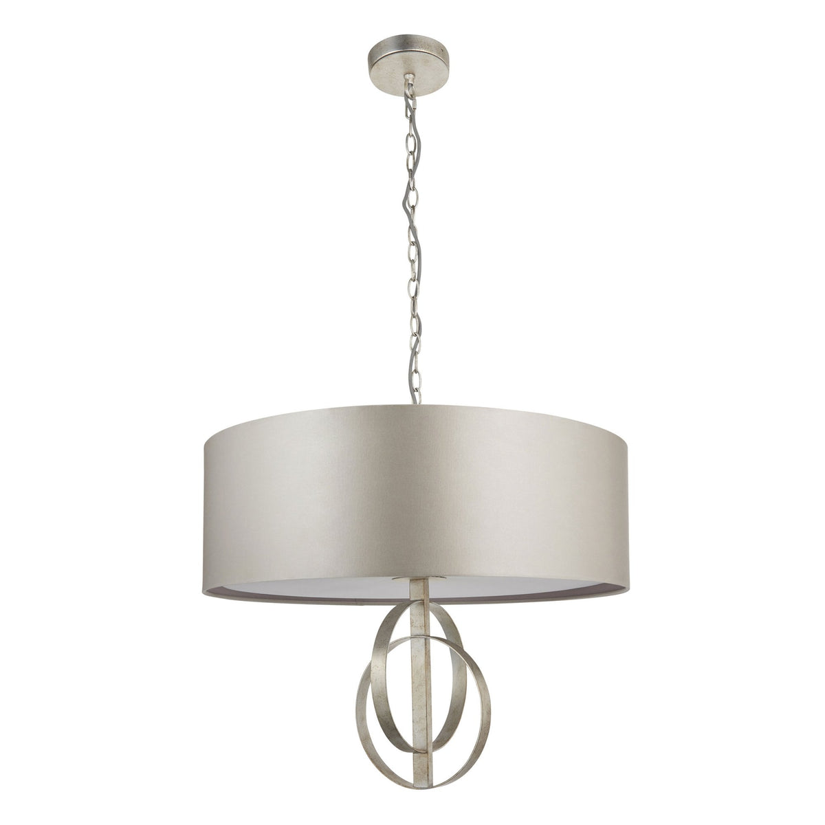 Netherbury 5 Light Pendant in Antique Silver & Mink Shade