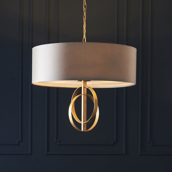 Netherbury 5 Light Pendant in Antique Gold & Mink Shade