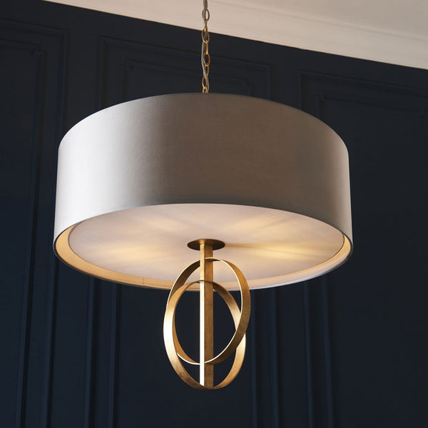 Netherbury 5 Light Pendant in Antique Gold & Mink Shade