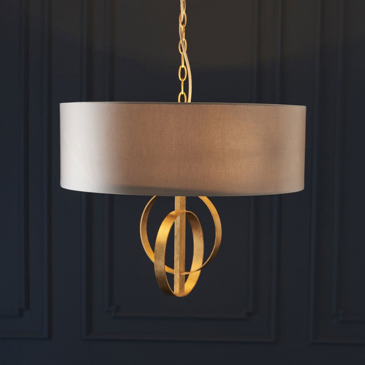Netherbury 3 Light Pendant in Antique Gold & Mink Shade