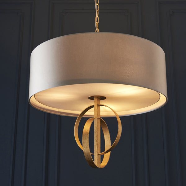 Netherbury 3 Light Pendant in Antique Gold & Mink Shade