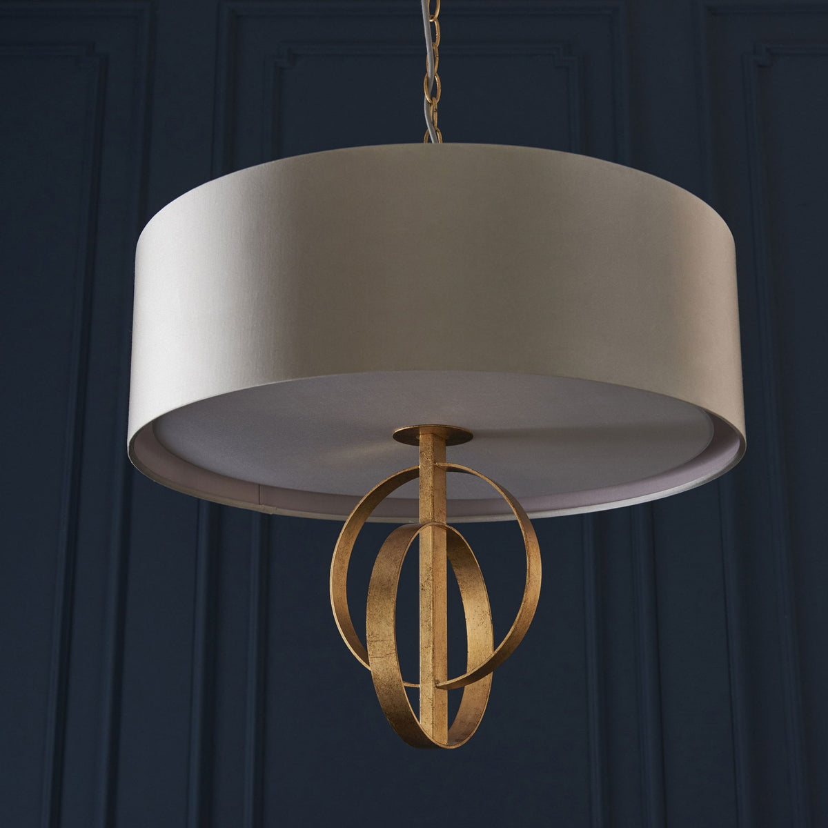 Netherbury 3 Light Pendant in Antique Gold & Mink Shade