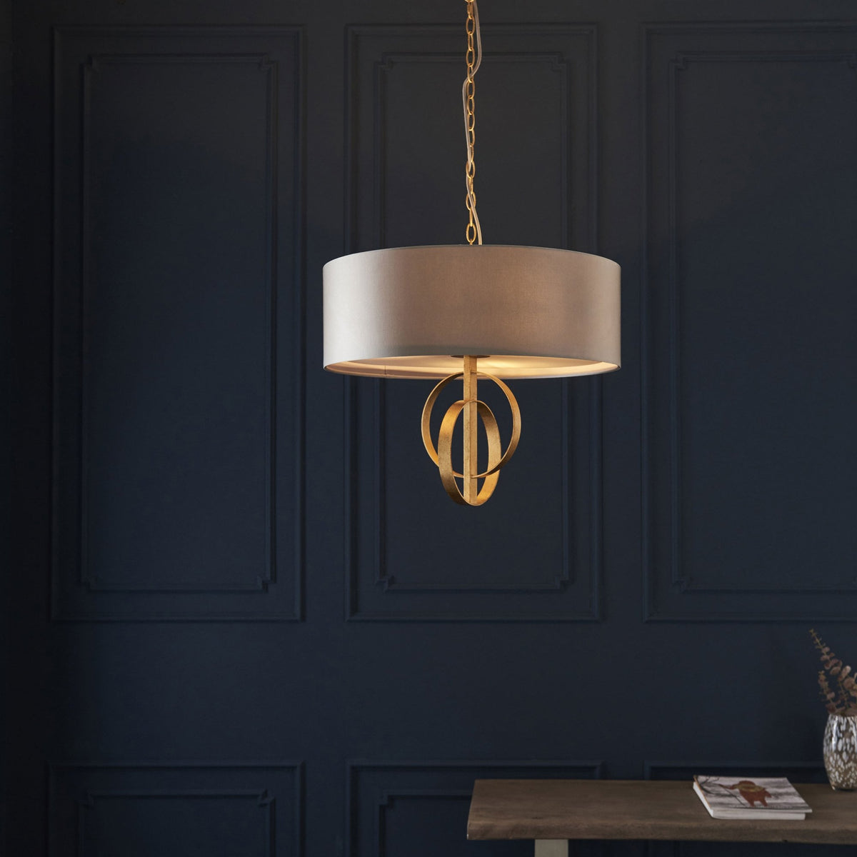 Netherbury 3 Light Pendant in Antique Gold & Mink Shade