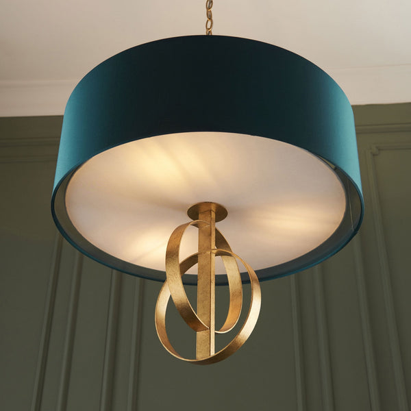 Netherbury 3 Light Pendant in Antique Gold & Teal Shade