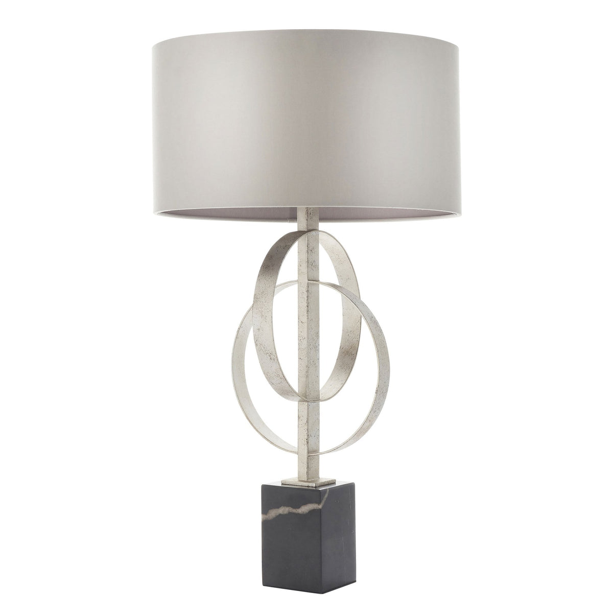 Netherbury Table Lamp in Antique Silver & Mink Shade