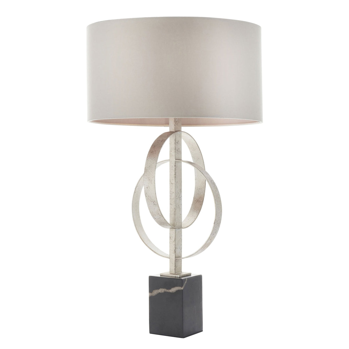 Netherbury Table Lamp in Antique Silver & Mink Shade