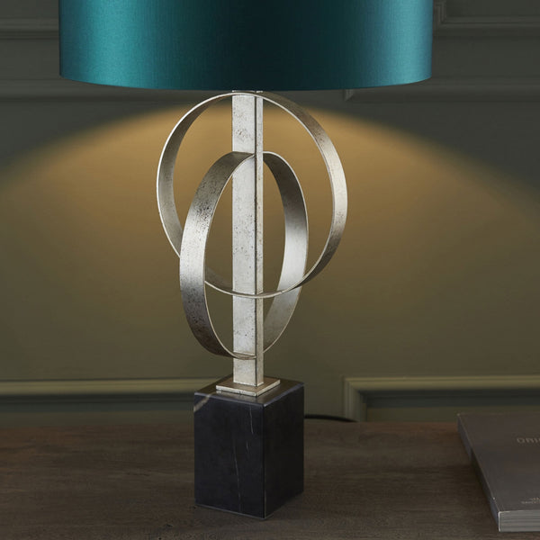 Netherbury Table Lamp in Antique Silver & Teal Shade