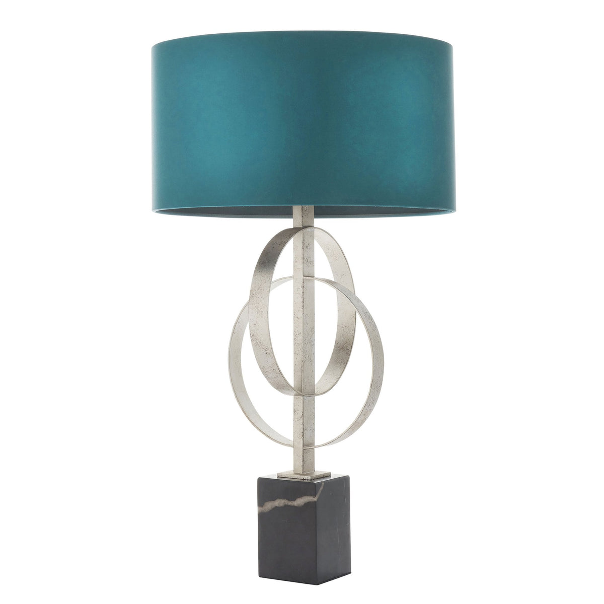 Netherbury Table Lamp in Antique Silver & Teal Shade