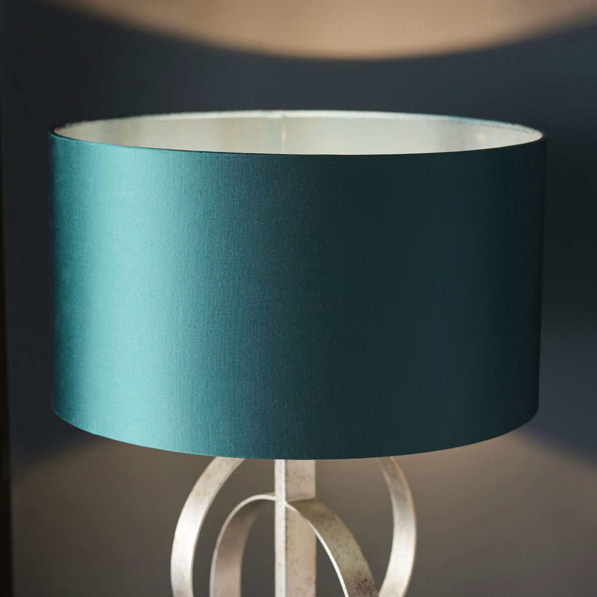 Netherbury Table Lamp in Antique Silver & Teal Shade