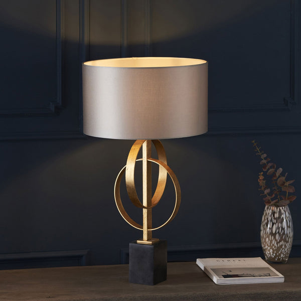 Netherbury Table Lamp in Antique Gold & Mink Shade