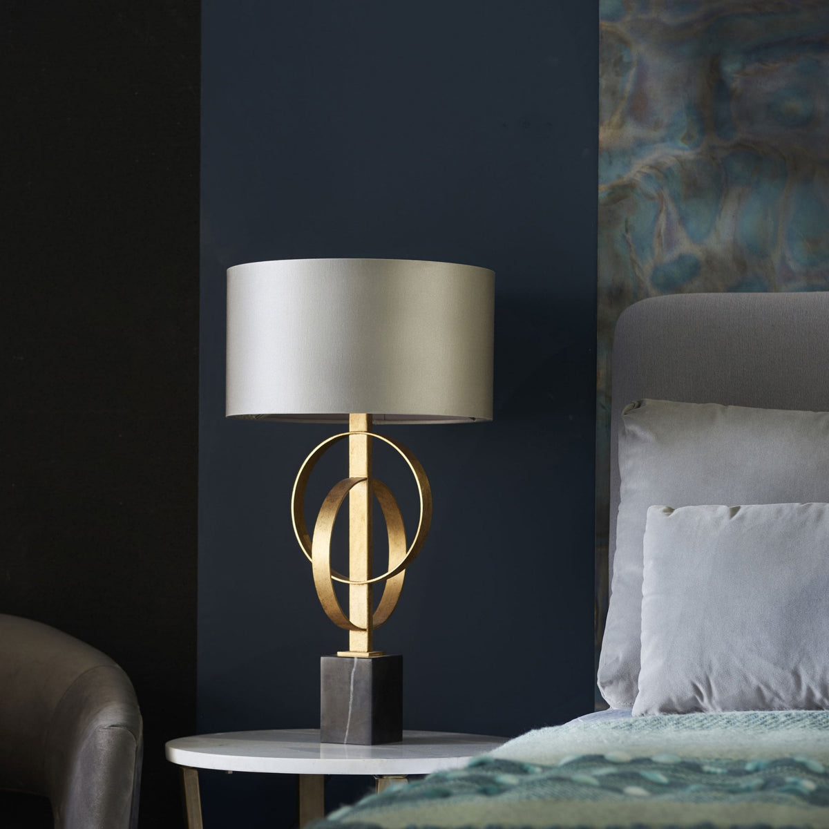 Netherbury Table Lamp in Antique Gold & Mink Shade