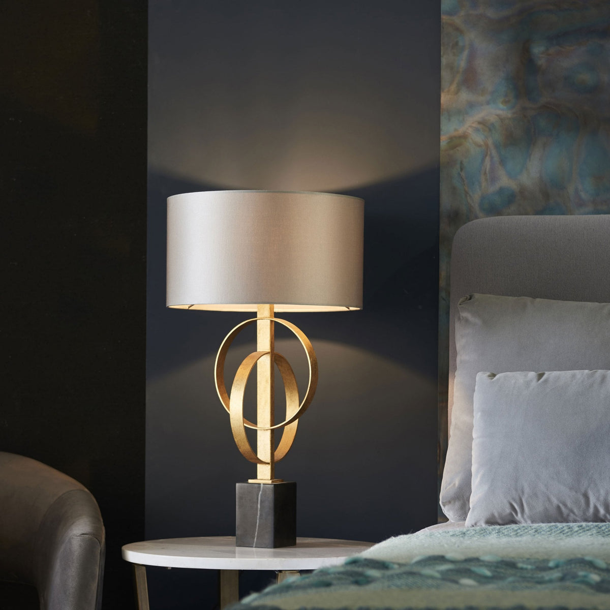 Netherbury Table Lamp in Antique Gold & Mink Shade