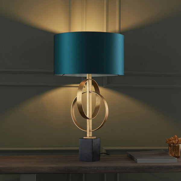 Netherbury Table Lamp in Antique Gold & Teal Shade