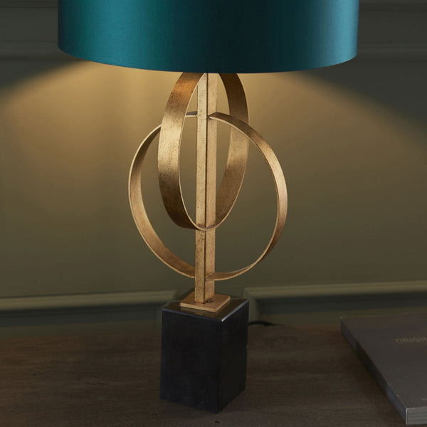 Netherbury Table Lamp in Antique Gold & Teal Shade